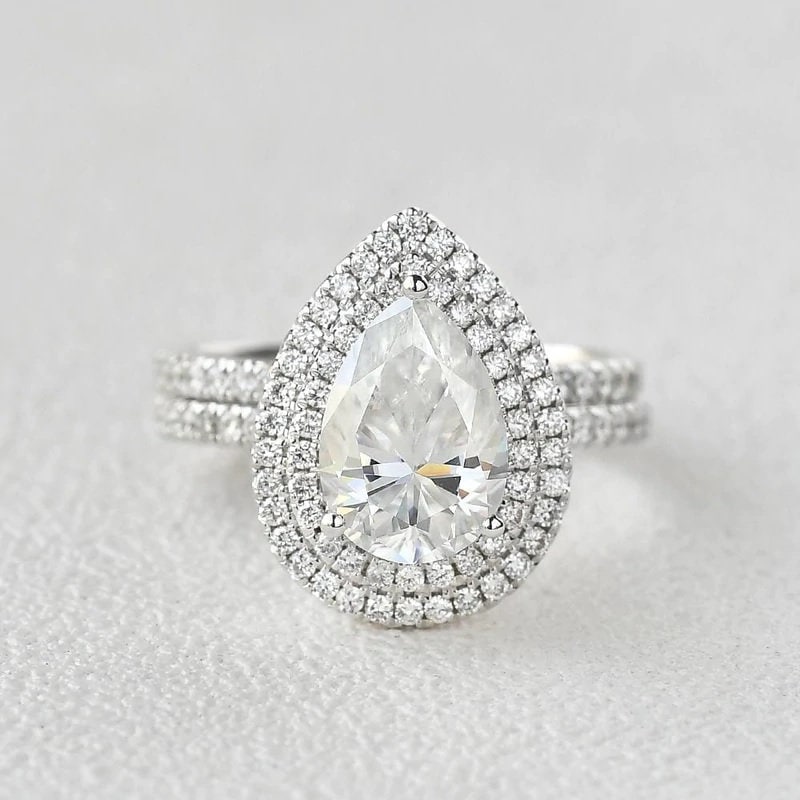 14K Weißgold Jubiläumsring Set Birne Moissanit Ehering Pear Cut Verlobungsring Versprechensring Jubiläumsgeschenk 14K Weißgold Jubiläumsring Set Birne Moissanit Ehering Pear Cut Verlobungsring Versprechensring Jubiläumsgeschenk von ForeverJewelCraft