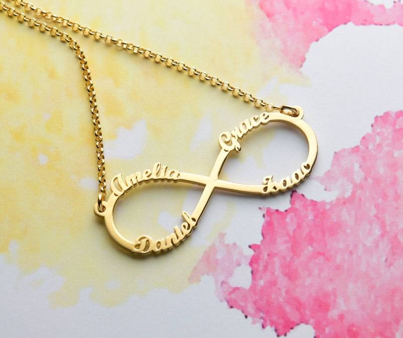 3-4 Namen Infinity Halskette Gold Unendlich Symbol Anhänger Unendlichkeitszeichen Schmuck Für Sie Weihnachtsgeschenk von ForeverMy