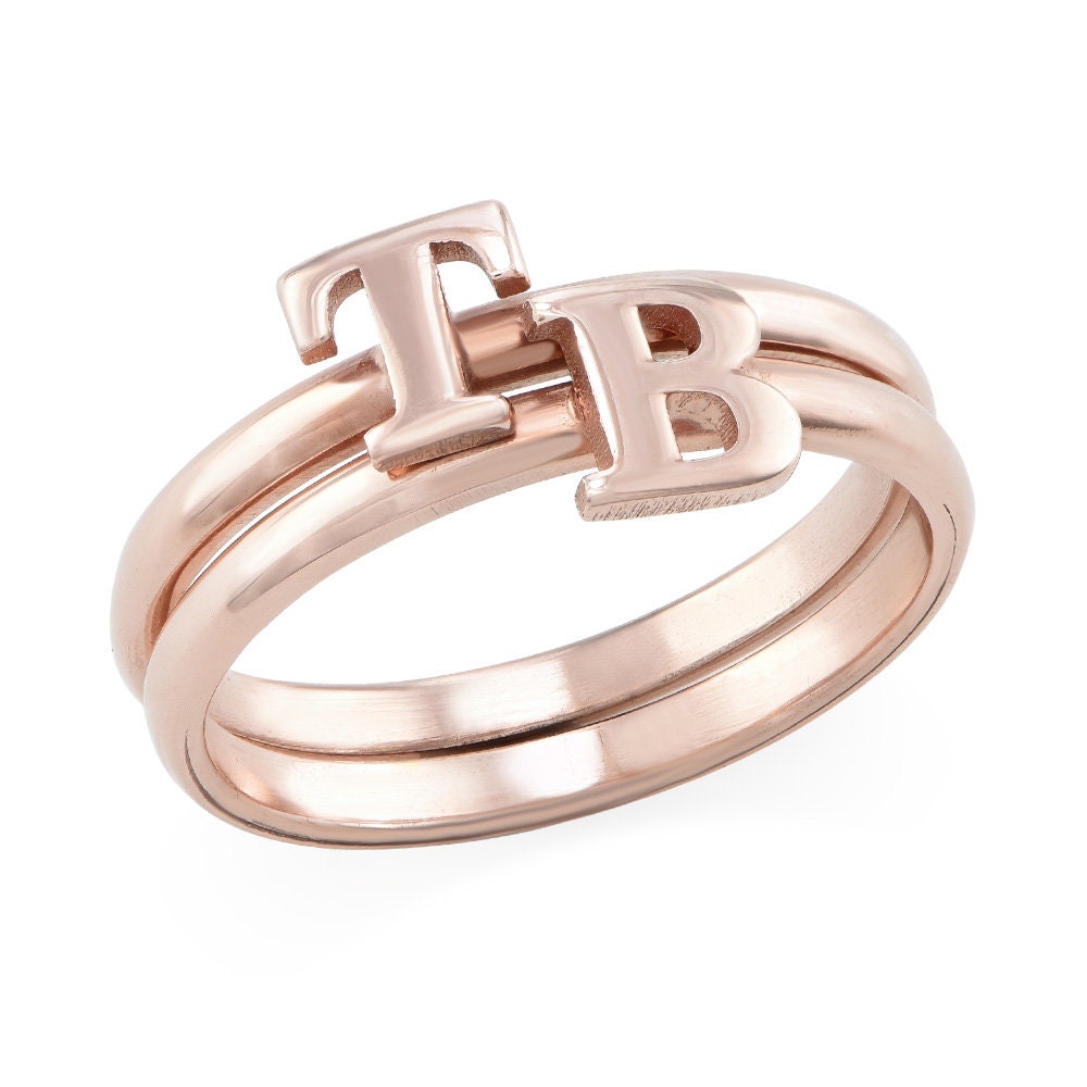 Benutzerdefinierte Initialen Gold Ring A-Z Buchstaben - Minimale Stapelringe Personalisierte Anfangsringe Stapelinitialen Weihnachtsgeschenk von ForeverMy