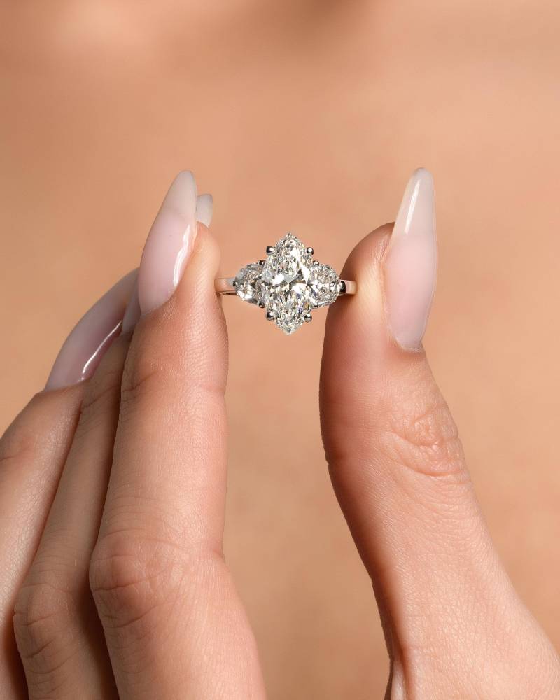 3.80 Ct Marquise Form E/Vvs2 Lab Erstellt Diamant Verlobungsring 14K Weißgold Igi Zertifiziert von ForeverSparkleNY