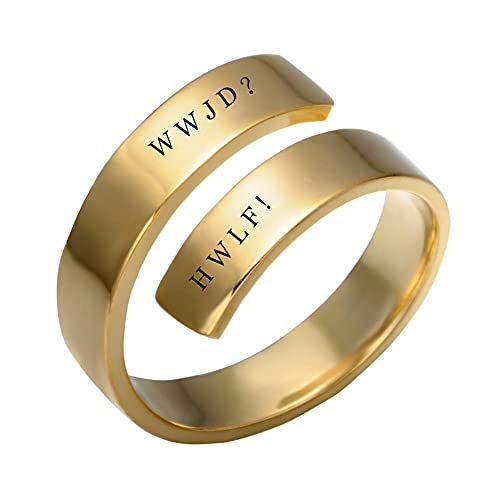 ForeverWill Edelstahl 18 Karat Vergoldet WWJD Ring für Frauen Männer Einstellbar What Would Jesus Do He Love Frist HWLF Christus Vertrauen Wickeln Manschette Christ Jubiläum Schmuck Geschenke lieben von ForeverWill