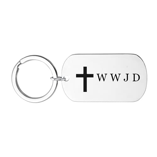 Edelstahl Kreuz WWJD Schlüsselanhänger Tag für Männer Frauen Religiös What Would Jesus Do Schlüsselhalter Christus Glaubenserinnerung für Christen von ForeverWill