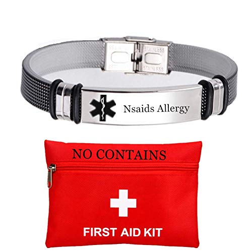 Edelstahl Maßgeschneiderte Medizinische Allergie Armbänder für Frauen Männer Personalisierte Allergische Alarm Armreif Tägliche Gesundheitsversorgung für Den Notfall Mit Aid Bag,Jetzt Anpassen von ForeverWill