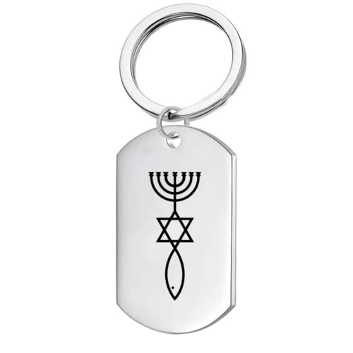 Edelstahl Messianischer Siegel Schlüsselanhänger, Religiöser Jüdischer David Stern Menorah Ichthys Christlicher Glaube Amulett Schlüsselbund für Frauen Männer Israel Jerusalem Schmuck Geschenke von ForeverWill