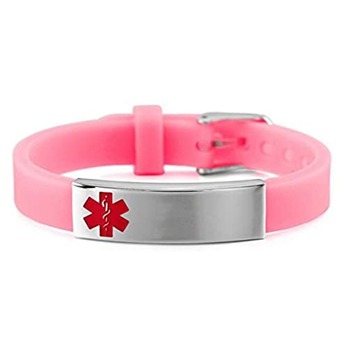 Einstellbares Medizinisches Alarm ID Silikon Armband, Personalisiertes Gummi Armreif für Krankheitsallergie, Angepasst Name Anzahl Notfall Sicherheits Armbänder für Erwachsene Kinder, 4 Farben von ForeverWill