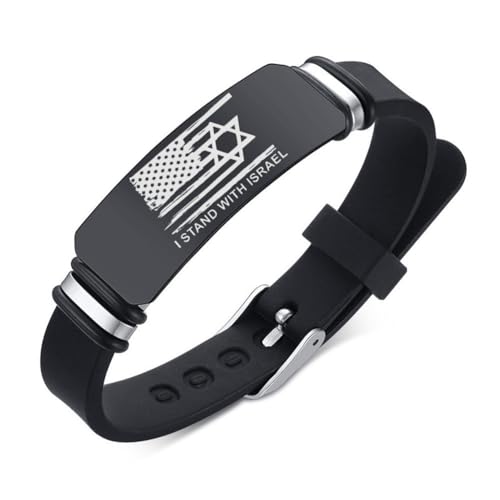 ForeverWill Einstellbar I Stand with Israel Silikon Armband, Unterstützung Israelisches Armreif, Usa Flagge mit Davidstern gekreuzten Freundschafts Schmuck, Jüdische Geschenke für Frauen Männer von ForeverWill