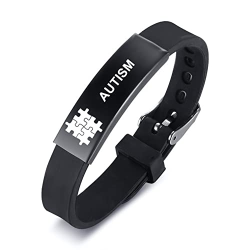 ForeverWill Einstellbares Autismus Bewusstseins Silikon Armband, Weiches Puzzle Autismus Armreif für Autistische Sohn Tochter Jungen Mädchen, Schwarz/Rosa von ForeverWill