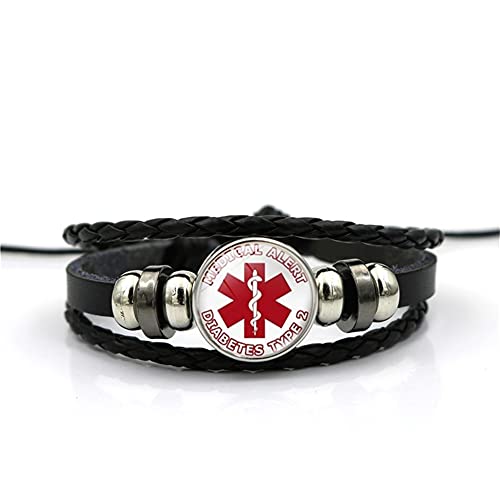 ForeverWill Einstellbares Medizinisches Alarmleder Typ 1 2 Diabetes Bewusstseins Armband für Männer Frauen Diabetiker Identifikations Armreif Schmuck für den Notfall von ForeverWill