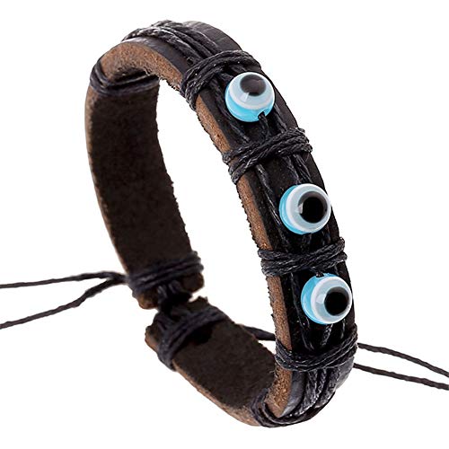 ForeverWill Handgemachtes geflochtenes Rindsleder Leder Evil Eye Armband für Männer Frauen Neuheit Schutz Freundschaft Armband für Ihn Sie von ForeverWill