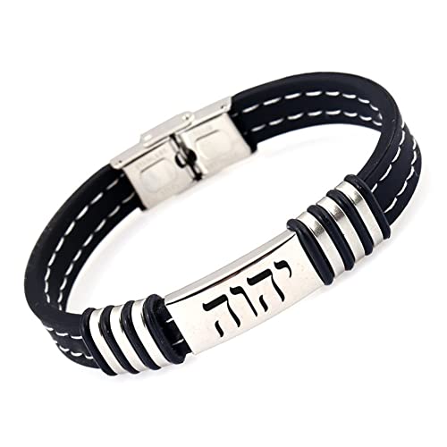 ForeverWill Hebräischer Name Gottes YHWH Jehova Tetragrammaton Symbol Graviert Silikon Armband, Biblischer Herr von Israel Schutz Armreif Jüdischer Amulett Schmuck für Männer Frauen, 8,26 Zoll von ForeverWill