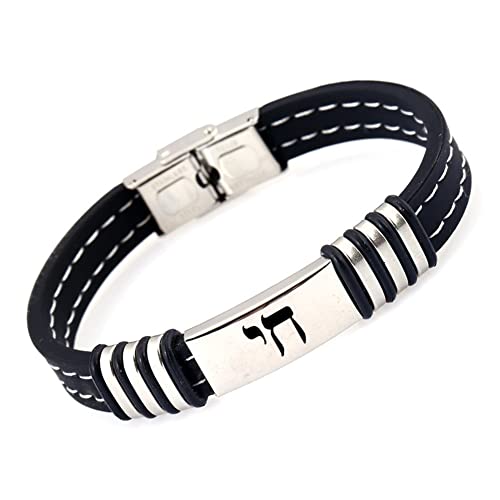 ForeverWill Jüdisch Chai Edelstahl Silikon Hebräisches Symbol des Lebens Armband Armreif Religiöse Judaica Übernatürliche Talisman Amulett Schmuck für Israel Frauen Männer, 8.26 Zoll von ForeverWill