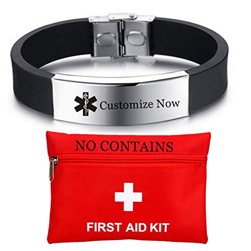 ForeverWill Kostenlose Benutzerdefinierte Gravur Frauen Männer Edelstahl Silikon Medical Alert ID Armband Med Identifikation Armband Notfall Gesundheitserinnerung um Leben mit Aid Bag Zu Retten von ForeverWill