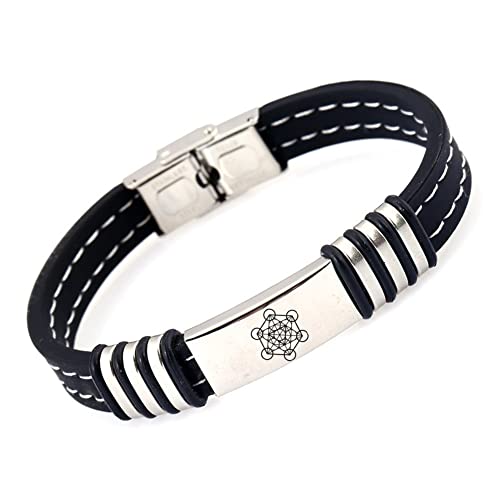 ForeverWill Minimalistische Heilige Geometrie Metatrons Würfel Silikon Armband Geometrisch 13 Kreise Hexagramm Siegel des Erzengels Schutz Armreif Solomon Amulett Schmuck für Frauen Männer, 8,26 Zoll von ForeverWill