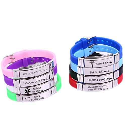 ForeverWill Personalised Kinder ID Armband für Jungen Mädchen Benutzerdefinierter Name Telefon Datum Nachricht Armreif Weiches Silikon Gummi Armband für Kinder Notfallkontakt,Einstellbar von ForeverWill