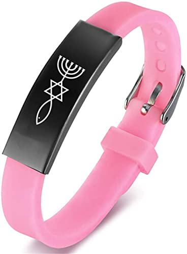 ForeverWill Verstellbares Messianisch Jüdisch Christliches Silikon Armband für Frauen Männer Teenager, Jerusalem Siegel Stern von David Menorah Christus Fisch Amulett Symbolisches Armreif zum Schutz von ForeverWill