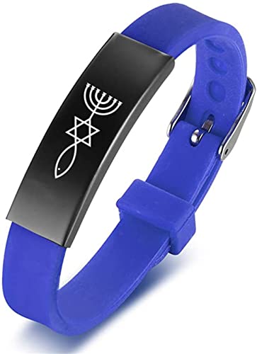 ForeverWill Verstellbares Messianisch Jüdisch Christliches Silikon Armband für Frauen Männer Teenager, Jerusalem Siegel Stern von David Menorah Christus Fisch Amulett Symbolisches Armreif zum Schutz von ForeverWill