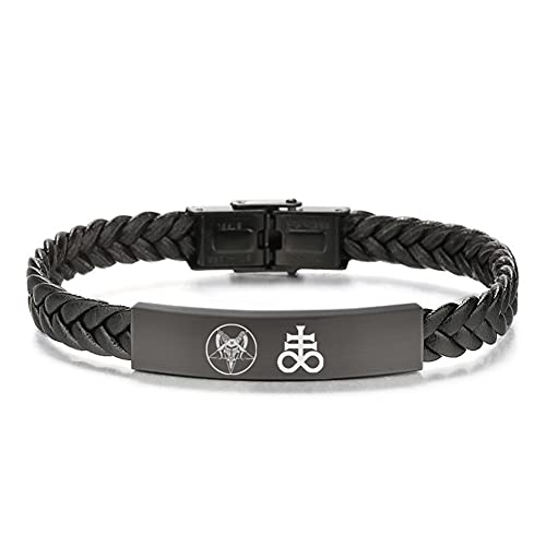 ForeverWill Zierliches Schwarzes Siegel des Satans Armband für Männer Frauen Satanisches Baphomet Pentagramm Ziege Satanismus Symbol Satan Leviathan Kreuz Wrap Lederarmband von ForeverWill