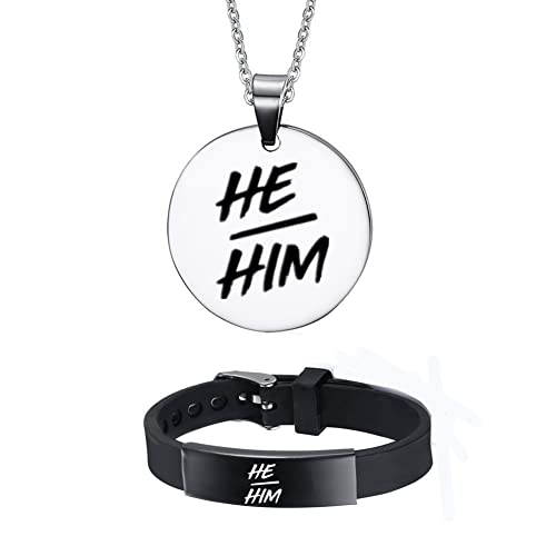 He Him Pronomen Nichtbinär Erinnerungs Schmuck, NB Pride Genderqueer Silikon Armband Halskette für Set Erwachsene Kinder Seine Geschlechts Identität ID Armbänder für Männer Jungen, 2 Stück von ForeverWill