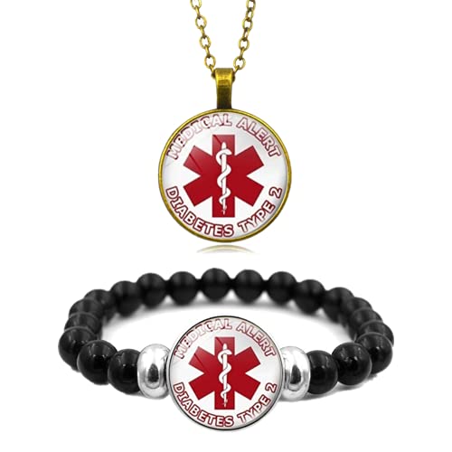 Medizinischer Alarm Diabetiker Schmuck für Kinder Frauen Männer Typ 1 2 Diabetes Bewusstsein Armband Halskette für Mädchen Jungen Erwachsene Diabetiker Identifikation Bead Armbänder Anhänger von ForeverWill
