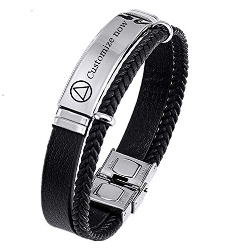 Personalised AA NA Nüchternheit Geschenke für Frauen Männer, Edelstahl Leder Betäubungsmittel Alkoholiker Anonyme Sucht Armbänder Armreif, Inspirierter nüchterner Wiederherstellungsschmuck von ForeverWill