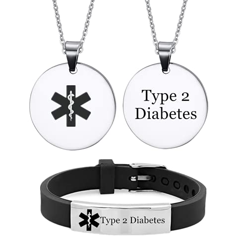 Personalised Medizinischer Alarm Typ 1 2 Diabetes Armband Halskette für Kinder Frauen Männer ID Armreif Anhänger Diabetiker Identifikation Schmuck für Mädchen Jungen Teens Erwachsene,2 Pack von ForeverWill