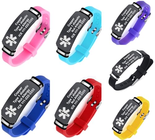 Personalisierte Medizinische Identifikation Alert Silikon Armband, ICE Gesundheitszustand Bewusstsein Armreif Benutzerdefinierte ID Medic Schmuck für Notfall, Diebetes/Allergie/Anaphylaxie von ForeverWill