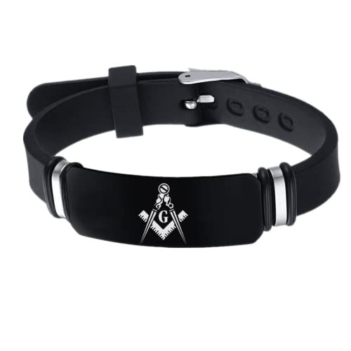 ForeverWill Schwarzes Silikon Freimaurer Armband, Verstellbares Armreif für Bruderschaft Mitglieder Symbol Armbänder Maurer Bruder Mitgliedschaft Identifizieren Sie Schmuck Männer Frauen von ForeverWill