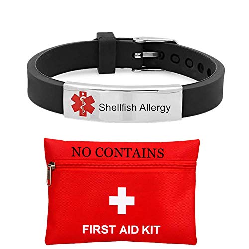 Silikon Medical Allergy Awareness Armband für Kinder Edelstahl Typenschild ID Armbänder für Mädchen Jungen Erwachsene Kinder Lebensmittel Allergic Alert Schmuck ICE Namen Krankheit anpassbar von ForeverWill