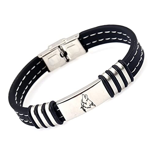 Wolf Armband, Nordischer Wikinger Fenrir Wolfskopf Macht Symbolisch Silikon Linien Armreif, Inspirierender Wölfe Schmuck für Damen Herren, 8,26 Zoll von ForeverWill