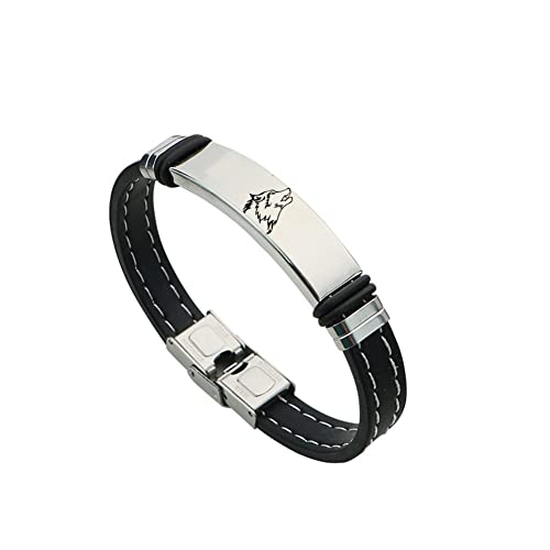 Wolf Schmuck - Cool Wikinger Wolfskopf Silikon Armband, Inspiriert Fenrir Wolves Geist Symbol Armreif für Wölfe Fans Schmuck für Damen Herren, 8,26 Zoll,Silber von ForeverWill