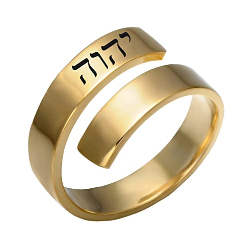 YHWH Hebräischer Gott Name 18K Gold Wrap Manschette Ring Edelstahl Jewish Jehova Tetragrammaton Symbol Finger Ring fü rIsrael Christ Schmuck von ForeverWill