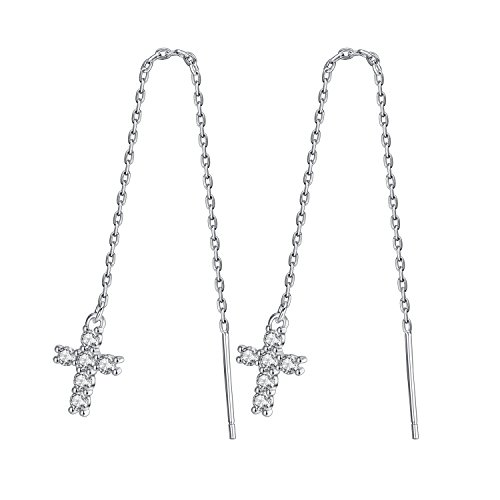 925 Sterling Silber Christian Cross Einfädler Tropfen baumeln Ohrringe mit klaren Zirkonia Akzente Religion Schmuck Geschenk für Frauen von Forfamilyltd