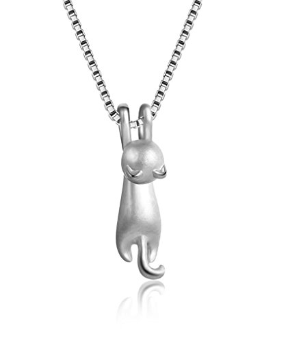 Forfamilyltd Sterlingsilber nette Climbing-Katzen-Kätzchen Halsketten-Anhänger Matte Oberfläche 925 Silber 3D-Katzen-Liebhaber + Gift Box & Halskette Pouch von Forfamilyltd
