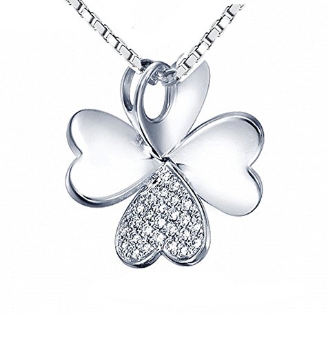 Kleeblatt Anhänger - 925 Silber Kettenanhänger Glück Kleeblatt mit Zirkonia + diamantierter Oberfläche von Forfamilyltd