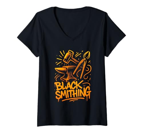 Damen Schmiedekunst, Graffiti-Kunstwerk T-Shirt mit V-Ausschnitt Damen Schmiedekunst, Graffiti-Kunstwerk T-Shirt mit V-Ausschnitt von Forge Street