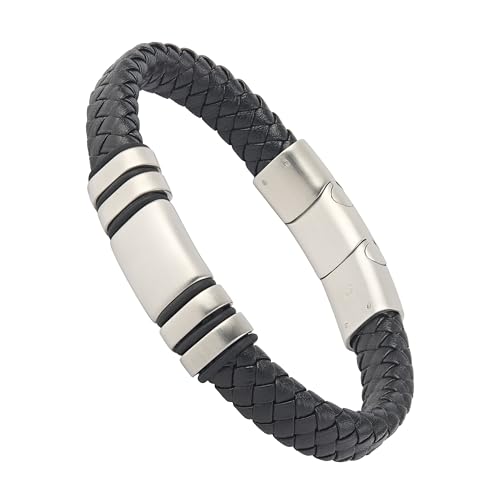 Forge & Foundry Verstellbares schwarzes Lederarmband für Herren | echtes gewebtes Leder mit Edelstahl-Schnappverschluss | Design-Led, Kunsthandwerkerschmuck aus London | Einzelstrang, gebürsteter von Forge & Foundry