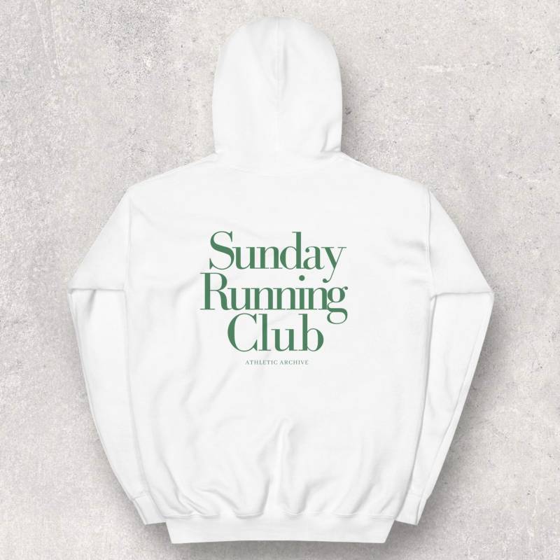 Vintage-Inspired Athletic Cotton Hoodie | Sunday Running Club Print For Sporty Elegance von ForgeandFinery