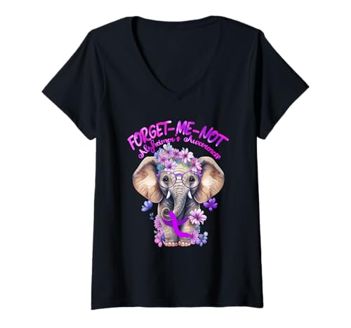 Damen Schleifenband Forget Me Not Alzheimers Awareness, Elefant, Violett T-Shirt mit V-Ausschnitt Damen Schleifenband Forget Me Not Alzheimers Awareness, Elefant, Violett T-Shirt mit V-Ausschnitt von Forget Me Not Alzheimers Awareness Elephant