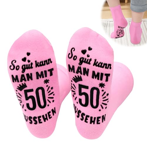 Forhandy Geburtstag Socken Frauen, Baumwolle Socken für Frauen Antirutsch Damen Socken So gut kann MAN MIT 50 AUSSEHEN Lustige Socken Damen Geschenke zum 50 Geburtstag Frau Mutter Freunde von Forhandy