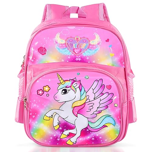 Forhome Kinderrucksack Mädchen und Jungen,Einhorn Rucksack,Schulrucksack Einhorn,Cartoon Druck Schultasche, Mit Brustgurt Und Fächern,Wasserdichter Backpack Rosa,Freizeitrucksack für Lernreisen (M) von Forhome