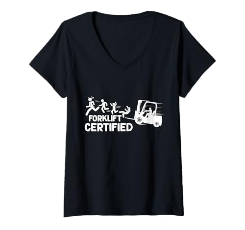 Damen Gabelstapler Hubwagen Lustiger Gabelstapler Zertifizierte Panik T-Shirt mit V-Ausschnitt Damen Gabelstapler Hubwagen Lustiger Gabelstapler Zertifizierte Panik T-Shirt mit V-Ausschnitt von Forklift Certified Forklift Operator Lift Truck