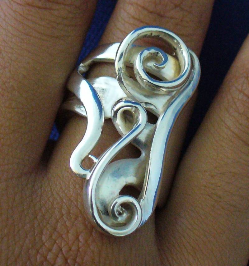 Lange Silber Ring Sterling Gabel Statement Löffel Solid Chunky Silberschmuck von Forkwhisperer