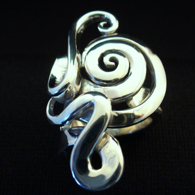 Spiralring Einzigartige Sterling Silber Womens Statement Ring Große Antike Gabel Verstellbar Lange Größe 5-16 von Forkwhisperer