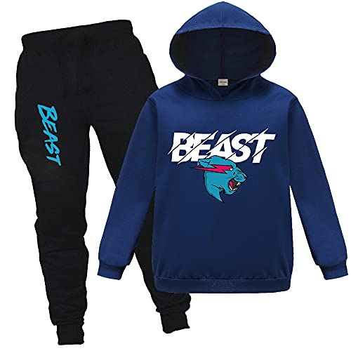 Berühmtes YouTube-Gamer-Logo, aufgerissene Lightning-Katze, bedruckter Kapuzenpullover und Hose, 2 Stück/Sets,Blau, 12-13 Jahre von Forlcool