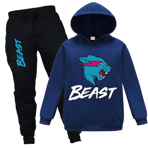 Forlcool Berühmtes YouTube-Gamer-Logo, gerissene Lightning-Katze, bedruckter Kapuzenpullover und Hose, 2 Stück/Sets,Blau, 12-13 Jahre von Forlcool