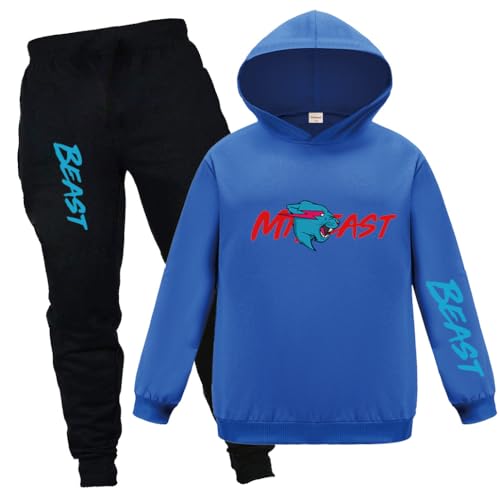 Forlcool Lighting Cat Hoodie und Hose Set Kinder YouTube Merch Kapuzenoberteil, blau, 7-8 Jahre von Forlcool