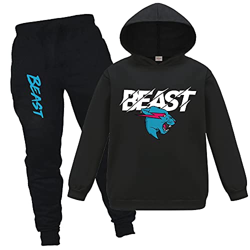 Berühmtes YouTube-Gamer-Logo, aufgerissene Lightning-Katze, bedruckter Kapuzenpullover und Hose, 2 Stück/Sets, Schwarz , 11-12 Jahre von Forlcool