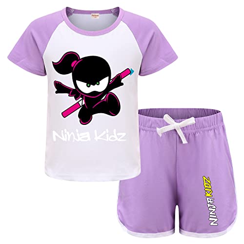 Forlcool Ninjas Kidz Merch Mädchen T-Shirt + Shorts, violett, 9-10 Years von Forlcool