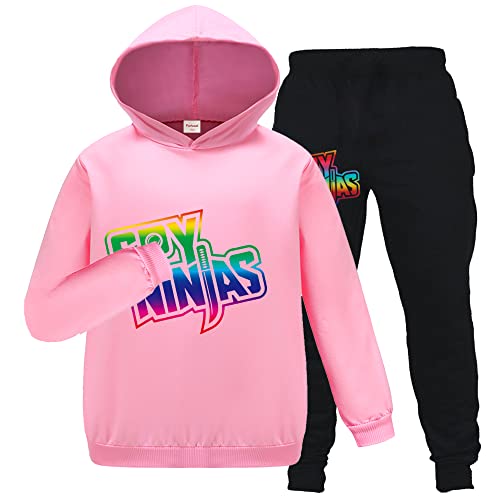 Forlcool Ninjas Merch Mädchen Trainingsanzug Hoodie + Hose 2 Stück Kinder Ninjas Prints Kleidung Set Mädchen Outfits Sportbekleidung, rose, 9-10 Jahre von Forlcool