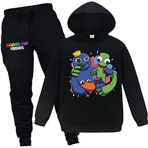 Forlcool Rainbow Printings Trainingsanzüge Kinder YouTube Game Merch Baumwolle Hoodie + Hose Bekleidungsset, Schwarz , 7-8 Years von Forlcool